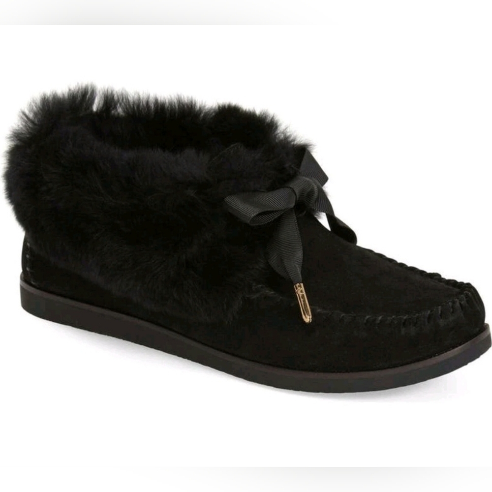 Tory Burch Aberdeen Rabbit Fur Suede Slipper Moccasins - Like New Sz 8
